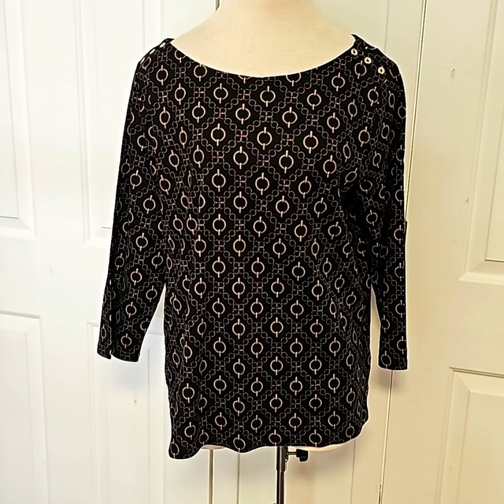 Rafaella NWT women's top black with gold geometric print. Size XL. Career wear.
